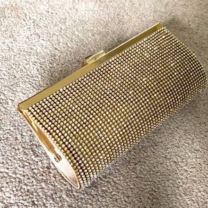 Charming Charlie rhinestone dark gold clutch with strap